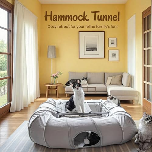 Large Cat Tunnel with Hammock Interactive Cat Playground (Extra Extra Large / Light Gray)