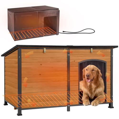 Heated Dog House Outdoor 59.1" Extra Large Dog Kennel with Metal Frame Insulated Dog Crate Cage for Large Dogs Outside with Heater and Insulated Liner