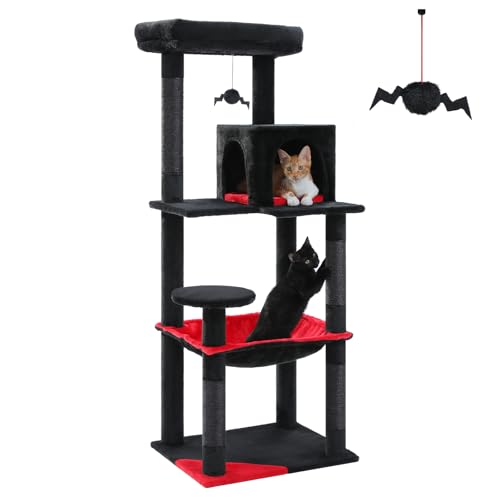 56.3" Cat Tree for Indoor Cats Large Adult with Hammock (Black / 56 Inches)