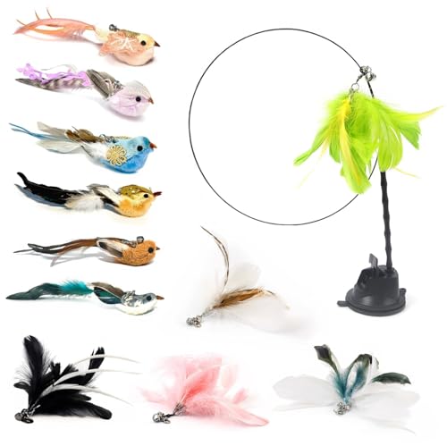 12PCS Interactive Cat Feather Wand Toy Set