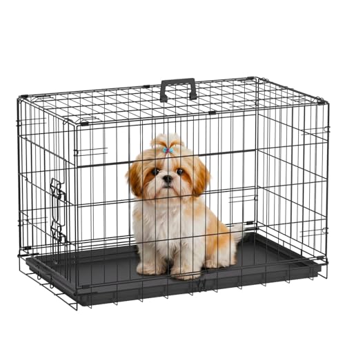 Dog Crate for Medium Dogs 30 Inch Folding Kennel Metal Pet Cage Black (Black / 30.0"L x 17.0"W x 19.0"H)