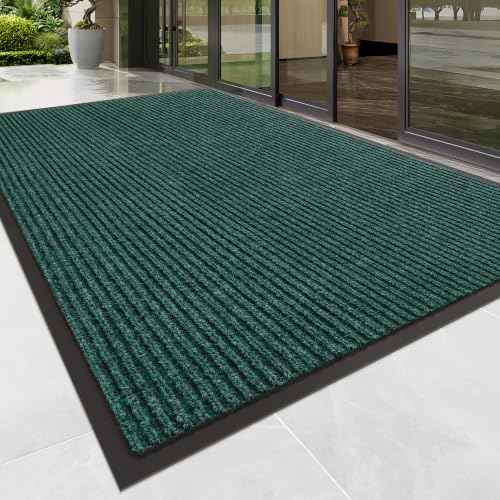 Front Door Mat (4' x 6' (Rectangular) / Green Striped)
