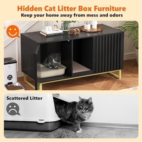 Double Litter Box Enclosure (Black / 47.6"L x 21.5"W x 26"H)