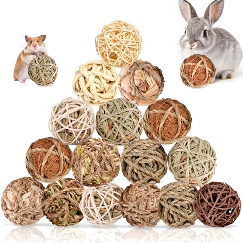 Rabbit & Guinea Pig Toys 16 Pcs Chew Grass Balls Natural Chews for Rodents