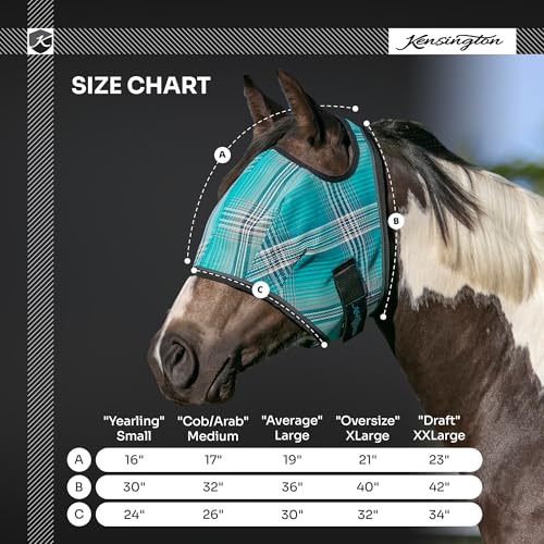 Kensington Fly Mask Web Trim Protects Horses Face and Eyes from Bites and Sun Rays While Allowing Full Visibility Ears and Forelock Able to Come Through The Mask (S (Yearling))