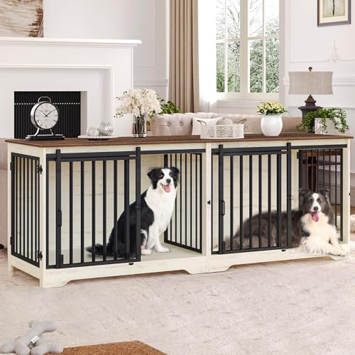 77.6" Double Dog Crate Furniture (White Brown / 77.6"L x 23.6"W x 26.4"H)