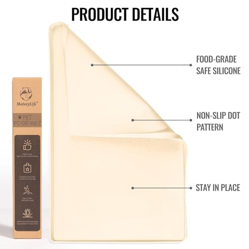 Silicone Cat & Dog Food Mat for Floors Waterproof (Beige / 24''×16'')