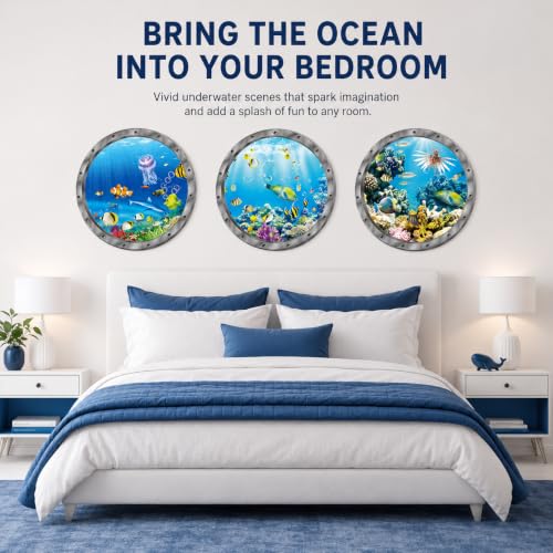Ocean Animals World Under Sea Decor Turtles Dolphins Fishes Sharks Coral 9p (Blue 08)