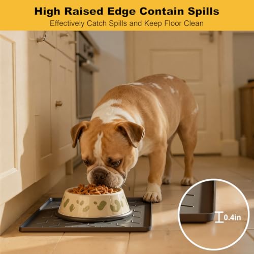 Silicone Dog Cat Food Bowl Mat (S-16''X12'' / Dark Gray)