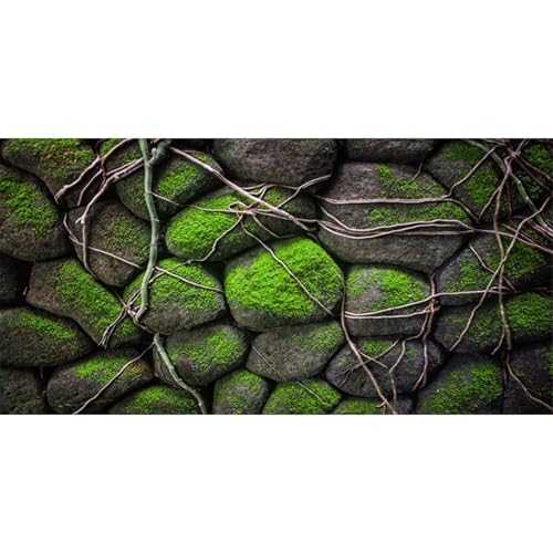 30x18 in Mossy Stone Wall Aquarium Backdrop Rock Fish Tank Background Vinyl (30x18in/75x45cm)