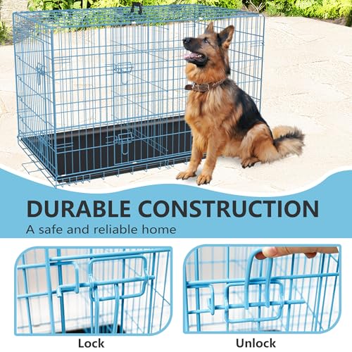 48" Foldable Metal Dog Crate (Blue)