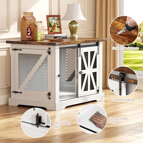 40" Dog Crate Furniture with Sliding Doors for Medium Dogs Up to 45 lbs (White / 40"L x 29"W x 34.3"H)