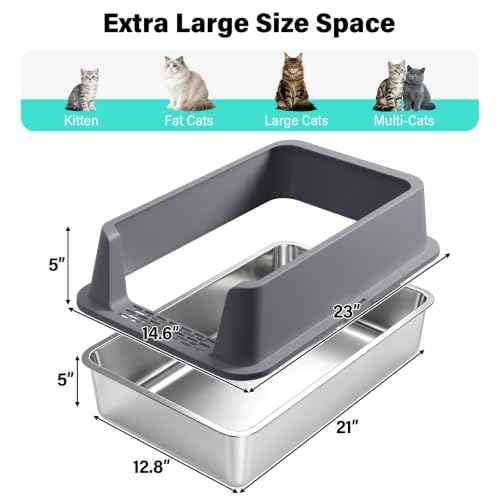 Stainless Steel Litter Box (XL-Dark Gray:23"x14.6"x10")