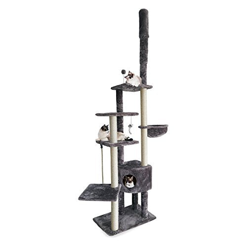 100" 113" Tall Cat Tree for Indoor Cats w (Cat Tower / Skyscraper Playground (Gray))