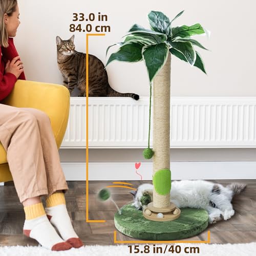 Cat Scratching Post 33'' Tall with Toy (Palm Green-33 Inches)