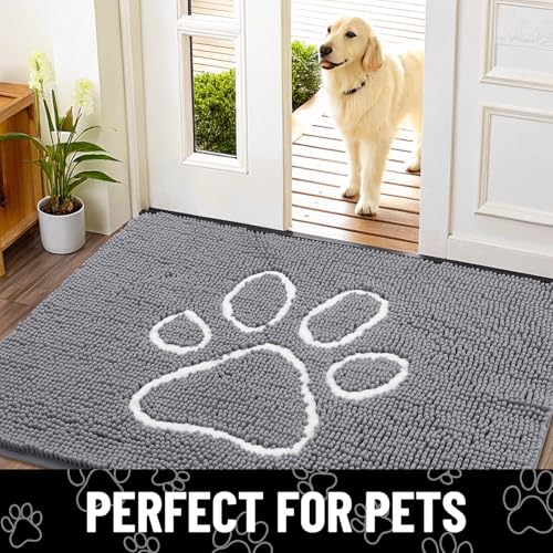 Dog Door Mat for Muddy Paws (40"X32" / Grey and White)