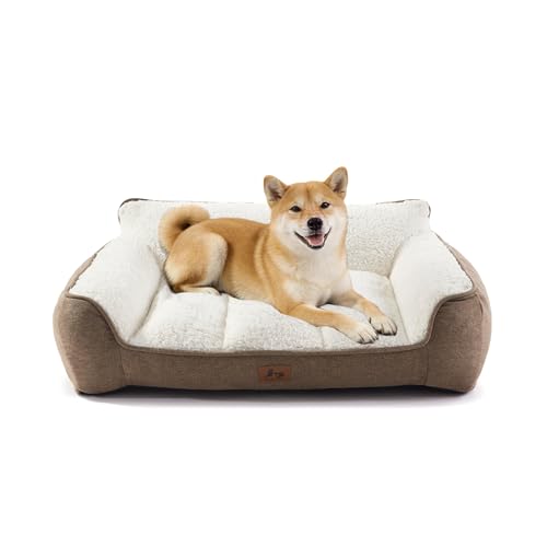 Extra Thick Orthopedic Bolster Dog Beds Large Sized Dog (Brown / 38"L x 28"W x 8.5"H)