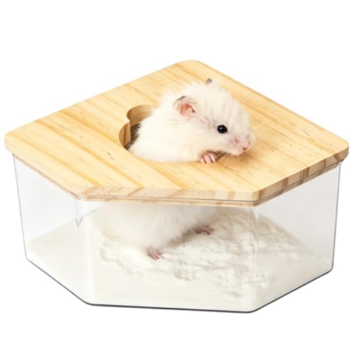 Clear Acrylic Hamster Sand Bath Box with Wood Lid Pet Sandbox (D Large)