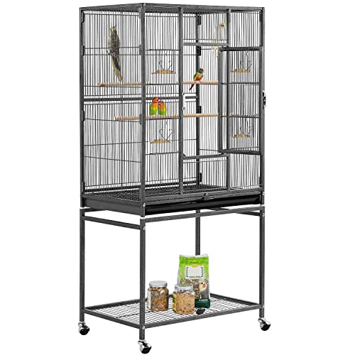 54 inch Wrought Iron Standing Large Parrot Parakeet Flight Bird Cage for Small Parrot Sun Parakeet Green Cheek Conure Lovebird Budgie Finch Canary Bird Cage with Stand (Hammertone Black)