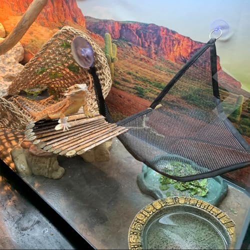 Reptile Hideout Wooden Bridge Bearded Dragon Hammock Reptiles Jungle Climbing Vines Flexible Leaves Bearded Dragon Accessories for Lizard Gecko Chameleon Snake Hamster