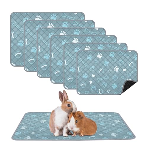 6 Packs Washable Guinea Pig Cage Liners with with Paw Print (24 x 18in / 6 Packs)