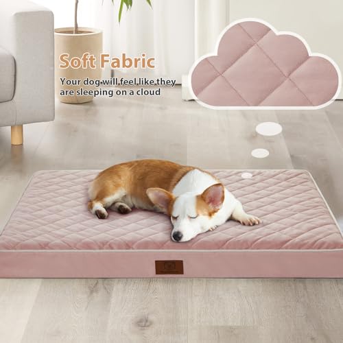 Orthopedic Waterproof Large Sized Senior Dogs Bed for Comfy Sleep (Pink / 36"L x 27"W x 3"Th)