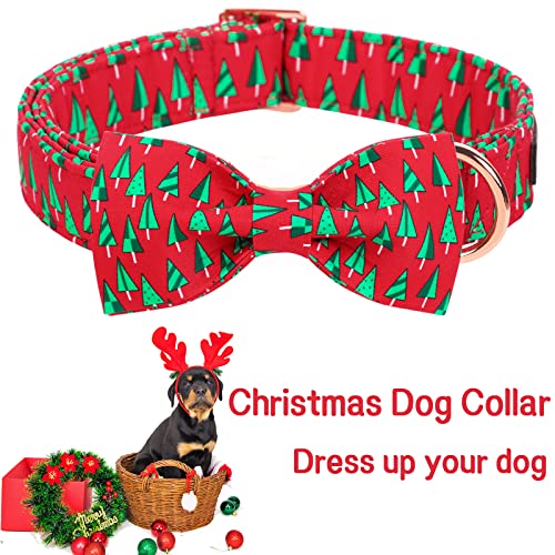Christmas Dog Collar with Bow Best Winter for Small Medium Large Dogs (Large / Tree-Christmas)
