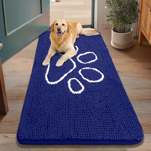 Dog Door Mat for Muddy Paws (48"X30" / Navy Blue and White)