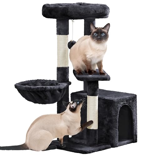 Cat Tree 34in Cute Cat Tower for Indoor Cats (Black)