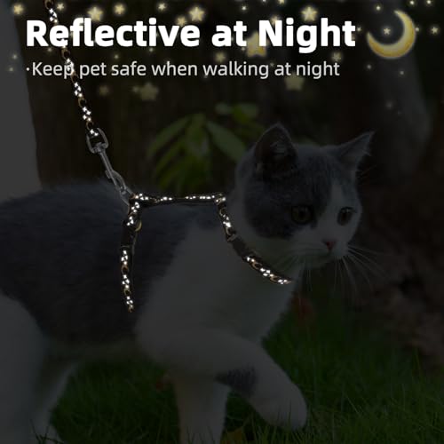 Adjustable Cat Harness and Leash Set Escape Proof Kitten Strap Collar for Walking Travel (Medium / Black(Moon&Star))
