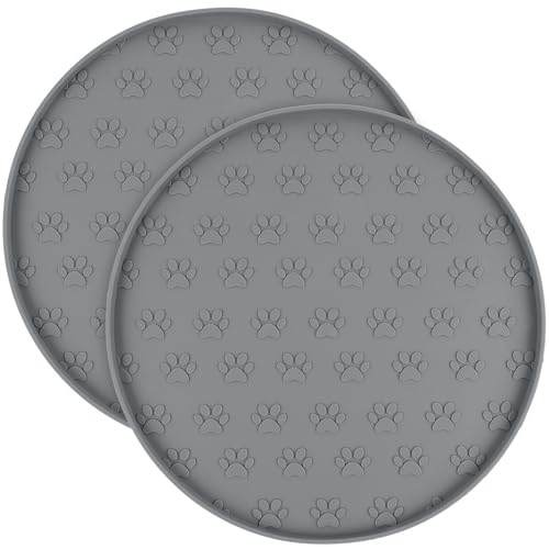 Silicone Pet Food Mat Dog Cat Feeding Bowl Mats Grey 2 Pack (11" Round x 2 / Gray)