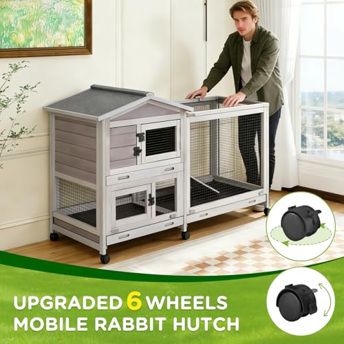 Large Indoor Rabbit Hutch Bunny Cage with Chew