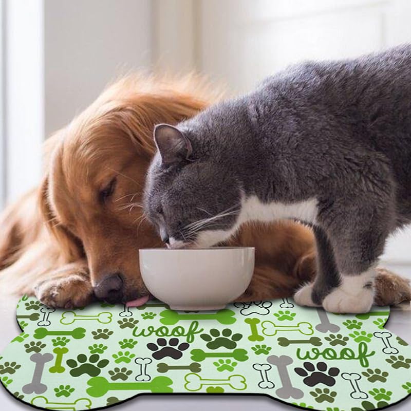 Dog Food Mats for Floors Waterproof (Green / 25.5"L x 17"W)