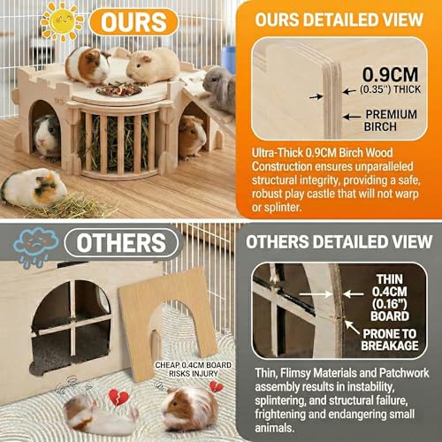 Natural Wood Chinchilla House with Ladder and Hay Feeder (Extra Large Assembly Style)