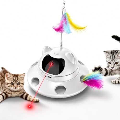 3-in-1 Auto Laser Cat Toy, USB Recharge Motion Activated Kitten Feather Chase Toy - Pure White (pure white)