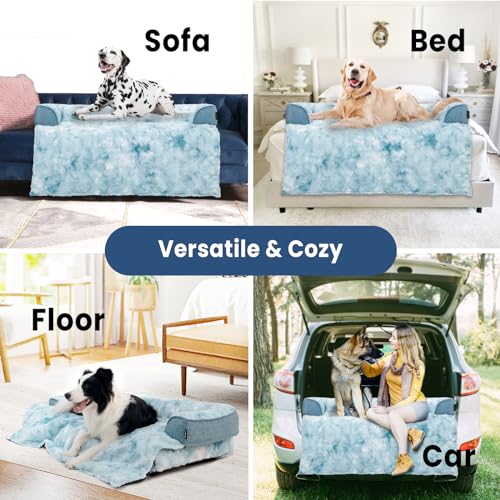 Calming Dog Bed for Couch with Tie (Tie-Dye Blue / 45"L x 37"W x 5"Th)