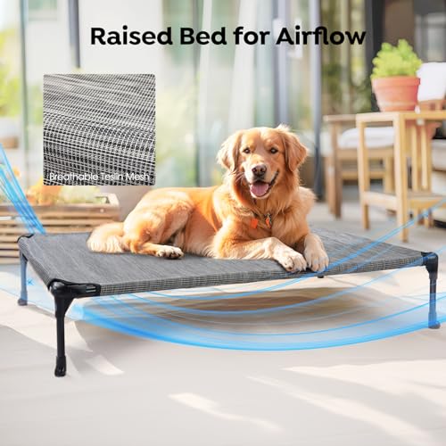 Outdoor Elevated Dog Bed with Waterproof Bolster Cushion (Black Silver / 42.0"L x 30.0"W x 7.0"Th)
