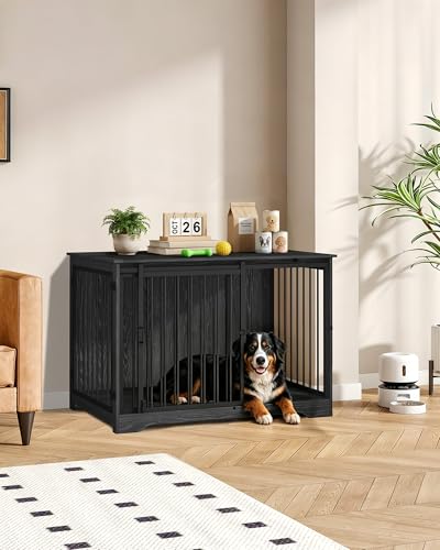 46.9" XXL Dog Crate Furniture Indoor Dog Kennel with Barn Door (Black / 46.9"L x 27.6"W x 34.7"H)