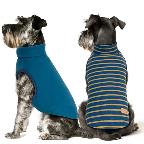 2Pack Dog Sweater for Small Dogs Soft Pet Coats Fleece Sweatshirt (Large (12-18lbs) / 2# Stripe+Navyblue)
