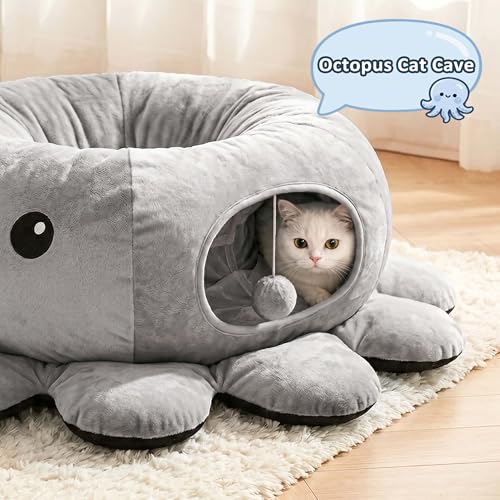 Cat Tunnel Bed for Indoor Cats (Grey / Large)