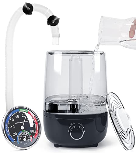 Top fill Reptile Fogger Terrariums Humidifier Fog Machine Mister with 4L Visible Large Tank & Extension Hoses (Single Hose / Black)
