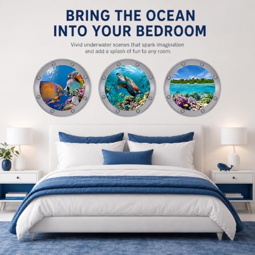 Ocean Animals World Under Sea Wall Decor Includ Sea Turtles Fishes Coral 3p (Blue 04)