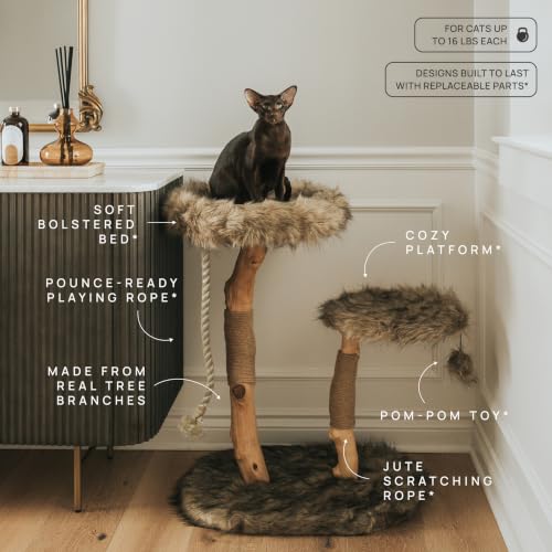 Mau Modern Wood Cat Tree Tower (Brown)