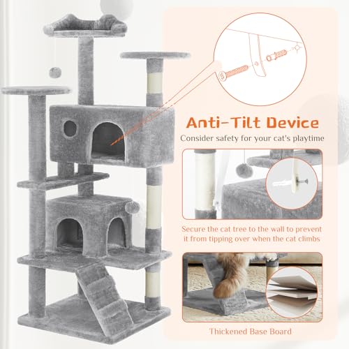 54 inch Cat Tree Tower with Scratching Posts (Light Grey / 54*20*20IN)
