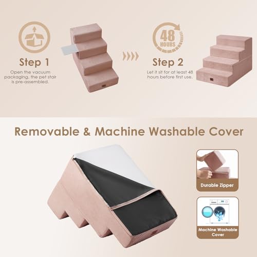 Dog Stairs for Bed 20" H (Pink / Extra Wide 16.5" x 28" x 20")