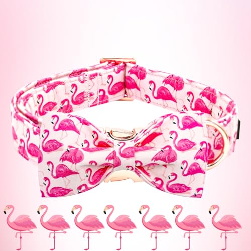 Dog Collar Pink Flamingos Dog Collar with Bow Girl (Flamingo / Medium (Pack of 1))