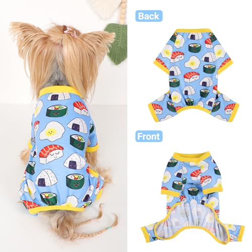 Dog Pajamas Small Sized Dogs Stretchable Summer Dog Clothes Pjs 4 Legs Girl Boy Cute Soft Puppy Outfits Doggie Cat Jammies Jumpsuit Sleeper for Pet (Bread / X-Small (Chest 11in ))