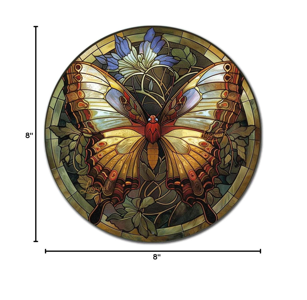 Metal Sign Tin Sign Circular Stained Glass Butterfly Funny Bathroom Wall Decor for Patio 8×8 Inches (8×8 Inches / Butterfly-2)