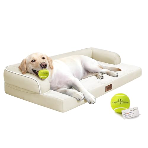 Waterproof XXL Dog Bed with Bolster for Extra Large Dogs (Beige / 45"L x 35"W x 8"Th)