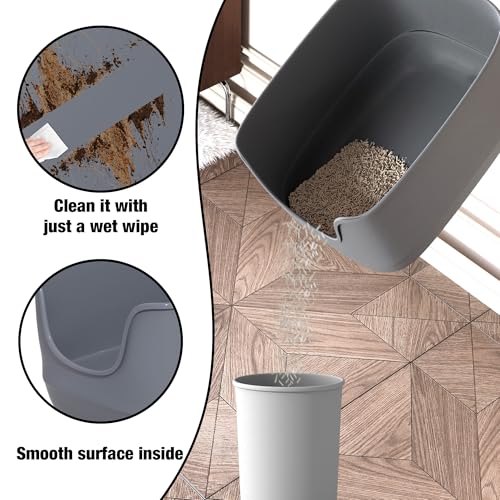 Jumbo Cat Litter Box with High Sides (Grey-Grey)